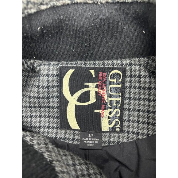 Guess Jacket Womens Small Gray Houndstooth Military Utility Wool Blend Coat - Picture 2 of 8